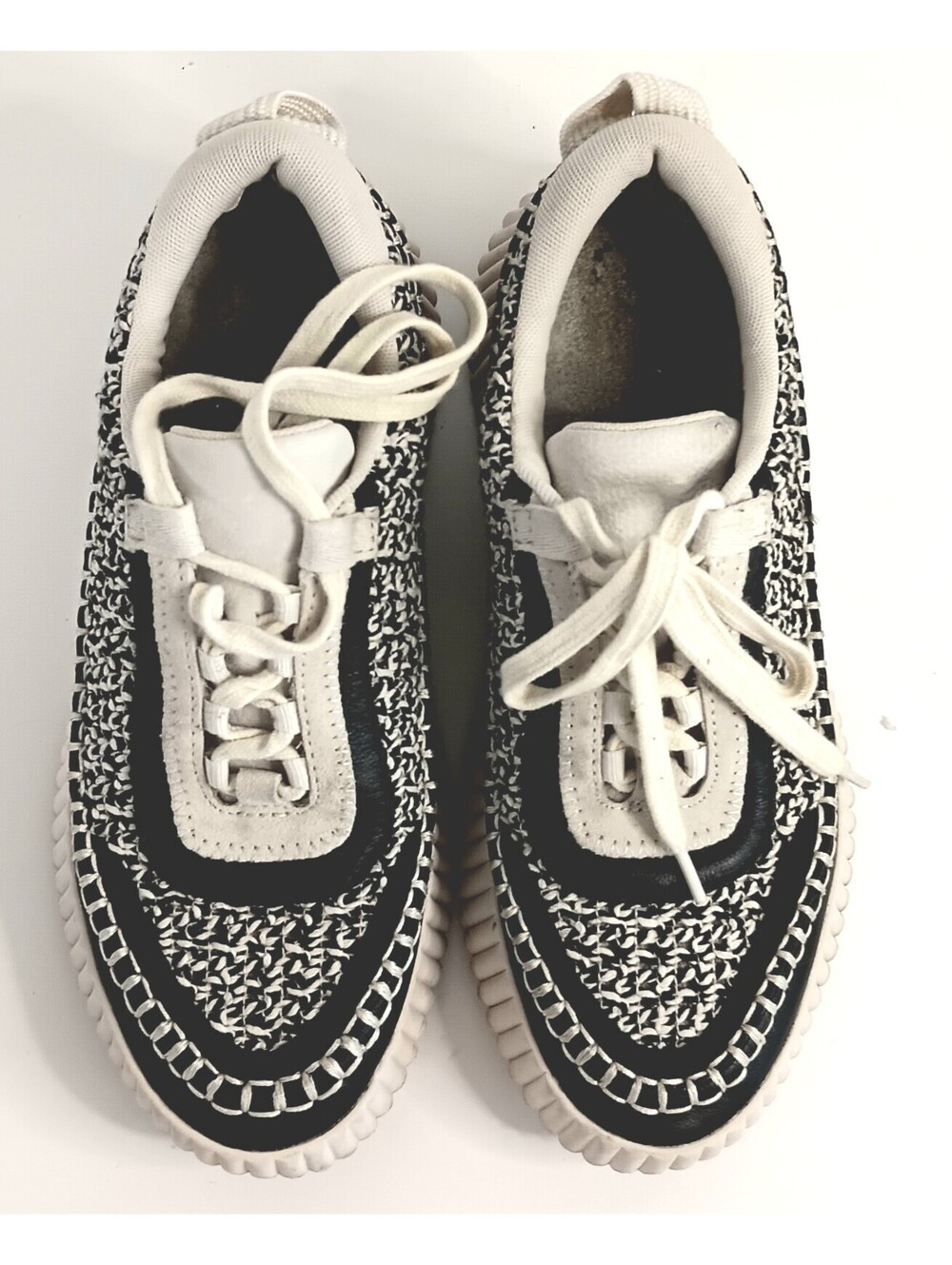 Dolce Vita Dolen Black/Cream Woven Knit Platform Sneakers Size 9 Boho Chunky - Picture 4 of 9